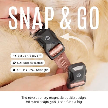 2026 New Edition, Fei & Eve MagEase Dog Collar - Patented Magnetic Buckles | Fur-Safe | Premium 210D Nylon | 450LB Escape-Proof | Adjustable Fit | Large (Blush)