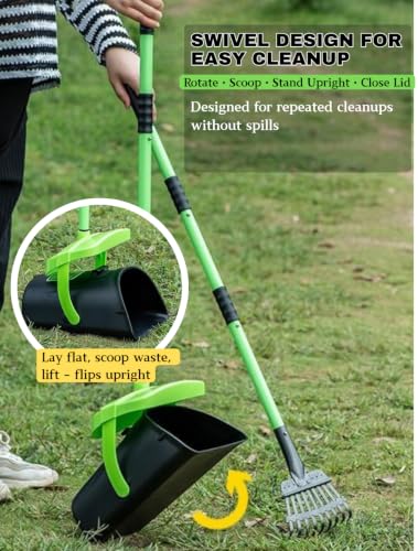 MXF 40.16" Pooper Scooper Set – Swivel Bin & Rake Kit with 100 Waste Bags | Long Handle Waste Pick Up Tool with Bag Attachment. Fits Large to Small Dogs on Lawn, Yard, Grass, Gravel, & Kennels