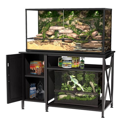 Herture 40-120 Gallon Reptile Tank Stand with Power Outlet, Terrarium Stand with Storage Cabinet, 48" X 24" Tabletop, Reptile Terrarium,Turtle Tank Black PG08XYB