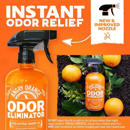 ANGRY ORANGE Pet Odor Eliminator for Dog and Cat Urine, Carpet Stains, and Strong Smells – Citrus Cleaner with Natural Orange Oil – 24 oz