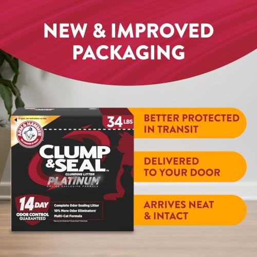 ARM & HAMMER Clump & Seal Platinum Cat Litter, Improved Packaging, 34 lbs