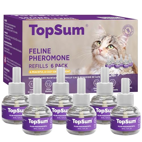 TopSum Cat Calming Diffuser Refill: 6 Refills Top Value Pack Cat Pheromones Calming Diffuser Refill – Helps Reduce Scratching Peeing Meowing Hiding Urine Marking Aggression (6 Refills)