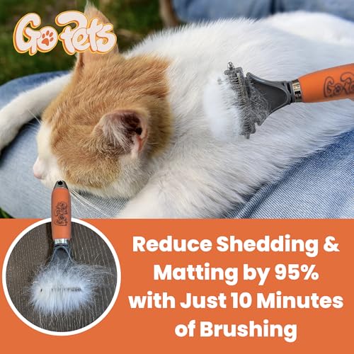 GoPets 2-in-1 Dematting Comb for Dogs, Pet Grooming Rake, Double-Sided Dog Brush for Shedding, Deshedding Brush for Cats, Undercoat Mat Dematting Tool for Long Haired Cats, Grooming Matting Hair