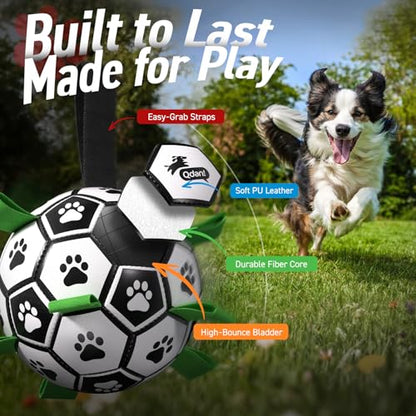 QDAN Dog Toys Dog Balls, World Cup Dog Soccer Ball with Straps, Dog Birthday, Herding Ball, Durable Balls for Small Medium Pet, Puppy Outdoor Toy (6 Inch)