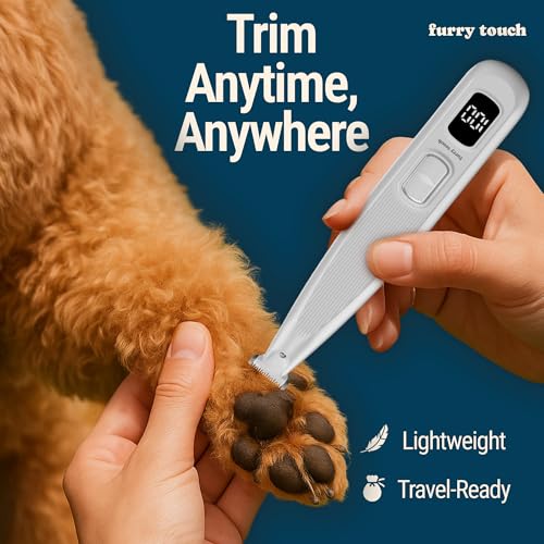Furry Touch Dog Paw Trimmer - Electric Cordless Pet Clippers for Dogs & Cats - Quiet Dual-Speed Groomer with Pet-Safe Blade for Feet, Ears, Face - USB-C Rechargeable - with Travel Bag, Comb & Brush