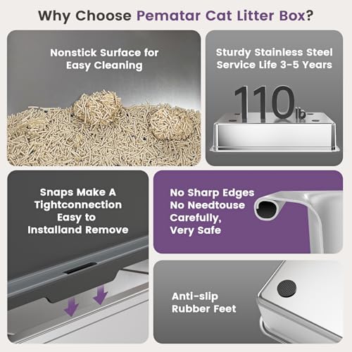 XXXL Stainless Steel Cat Litter Box with High Sides, 28" L x 20" W x 14" H Extra Large Litter Box for Big Cats and Multiple Cats, Enclosure Cat Litter Pan with Anti-Urine Leakage, Easy Clean
