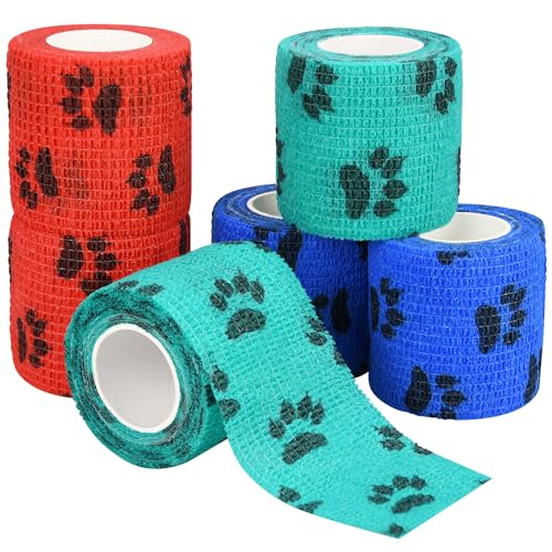 FGBNM 6pcs 2" Self Adhesive Bandage Wraps, Paw Prints B