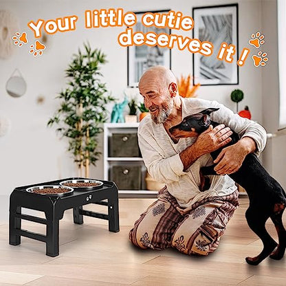 COMESOON Elevated Dog Bowls, 4 Height Adjustable Raised Bowl Stand with 2 Thick 50oz Stainless Steel Food Bowls Non-Slip Feeder Adjusts to 3.7'', 9.2'', 10.75'', 12.36'' Black, (DB-W01)
