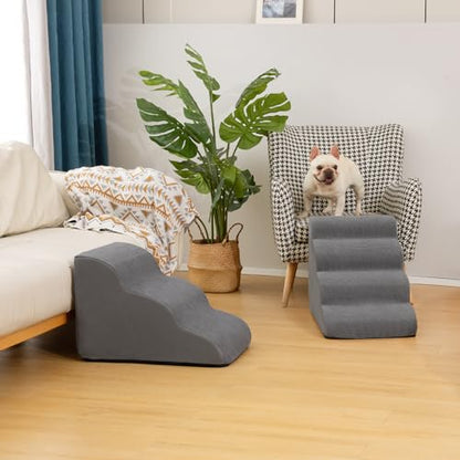 Aodisman 3-Step Dog Ramp and Stairs for Sofa and Chair - Non-Slip Sturdy Pet Steps for Small Dogs and Cats,15.7" H,Grey
