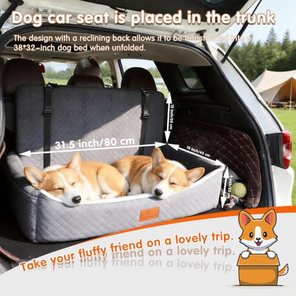 Luxury Large Dog Car Seat,Convertible to Portable Travel Dog Bed-Plush Velvet & High-Resilience Memory Foam,Universal Backseat & SUV Trunk Installation,Anti-Slip Safety Design for Medium-Large Dogs.