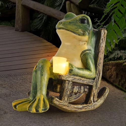 FOXMIS Miniature Frog Garden Statue Mom Gifts Home Decorations Fairy Garden Accessories Outdoor Lights Solar Garden Frog Decor Art Housewarming Gift for Patio,Yard,Lawn Ornament,3.89"x2.36"x3.93