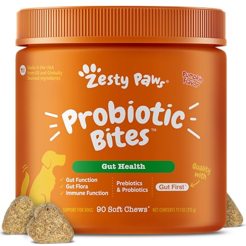 Zesty Paws Probiotics for Dogs - Gut Health Soft Chews, Pumpkin, 90 Ct