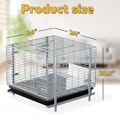 HOMESTEAD Rabbit Cage with Pull-Out Tray – 24 Inch Bunny Cage, Metal Rabbit Breeding Cage, Dual Access Doors, Waterproof Bottom & Urine Guard