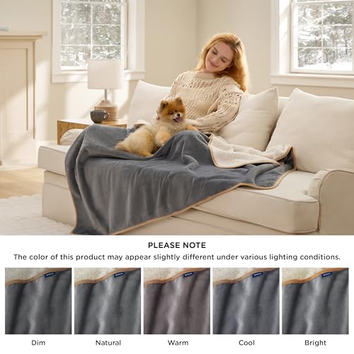 Bedsure Waterproof Dog Blankets for Small Dogs - Small Cat Blanket Washable for Couch Protection, Sherpa Fleece Puppy Blanket, Soft Plush Reversible Throw Furniture Protector, 25"X35", Grey