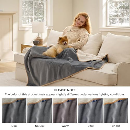 Bedsure Waterproof Dog Blankets for Small Dogs - Small Cat Blanket Washable for Couch Protection, Sherpa Fleece Puppy Blanket, Soft Plush Reversible Throw Furniture Protector, 25"X35", Grey