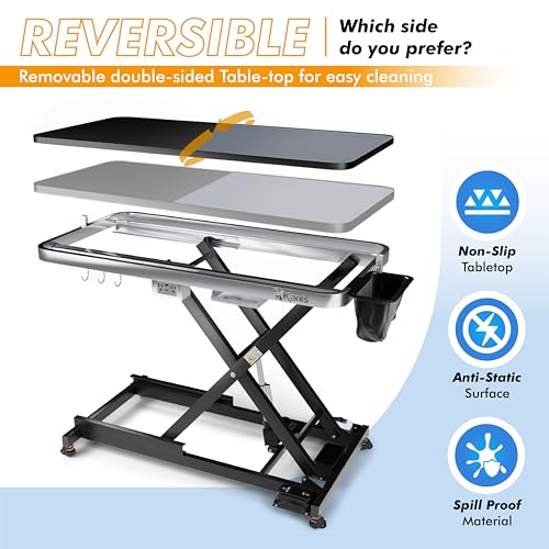 KANIS Professional Electric Dog Grooming Table - Heavy Duty, Height Adjustable Pet Grooming Table w/Leveling Wheels, Grooming Arm, Anti Slip Tabletop & Tool Organizer/Dog Grooming Station (49", BLACK)
