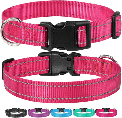 Reflective Dog Collar with Buckle Adjustable Safety Nylon Collars for Small Medium Large Dogs, Purple S