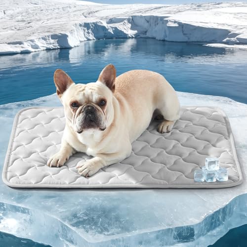 GASUR Cooling Mat for Dogs, Q-Max>0.5 Instant Temp Drop Dog Cooling Mats for Medium Dogs&Cats, Cooling Pad for Dog - Indoor Outdoor Travel Use, Snag Resistant, Machine Washable&Anti-Slip, 28"X22" Grey
