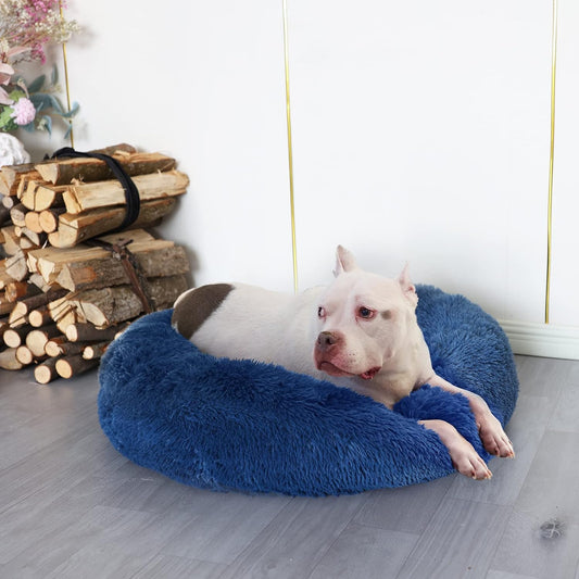 Fluffy Donut Dog Beds for Large Dogs Calming round Large Breed Dog Bed Washable 35 Inches