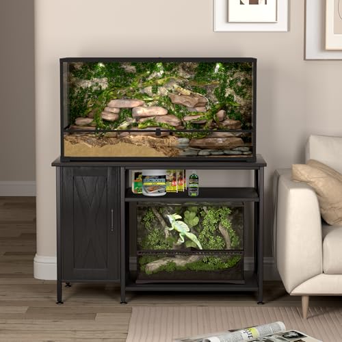 Herture 40-120 Gallon Reptile Tank Stand with Power Outlet, Terrarium Stand with Storage Cabinet, 48" X 24" Tabletop, Reptile Terrarium,Turtle Tank Black PG08XYB