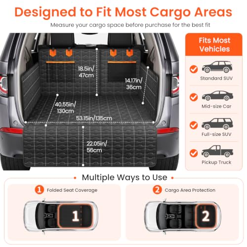 IJVAE SUV Cargo Liner for Dogs, Waterproof Dog Trunk Cover with Bumper Flap Protector, Pet Cargo Mat for SUVs Sedans Vans, Non-Slip Scratchproof Dog Seat Cover，Large Size Universal Fit, Black