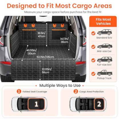 IJVAE SUV Cargo Liner for Dogs, Waterproof Dog Trunk Cover with Bumper Flap Protector, Pet Cargo Mat for SUVs Sedans Vans, Non-Slip Scratchproof Dog Seat Cover，Large Size Universal Fit, Black