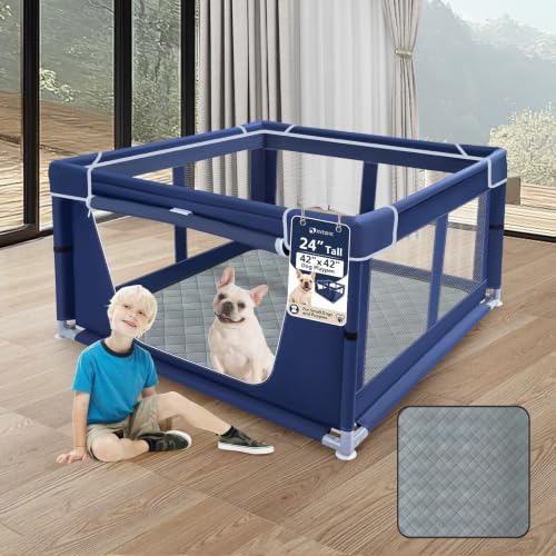 XVISHX 42x42 Inches Puppy Playpen with Dog Pads, Dog Playpen for Puppies or Small Dogs, Pet Playpen for Indoor & Outdoor, Sturdy Safety DogPen with Thickened Fabric, High-Strength Nylon Wire Mesh