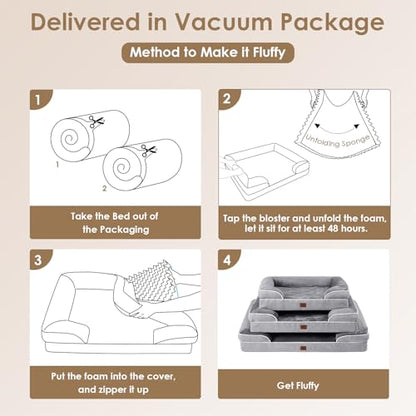 EHEYCIGA Orthopedic Dog Beds for Extra Large Dogs 44x32Inch, Waterproof Memory Foam XL Pet Bed with Sides, Non-Slip and Egg-Crate Foam Big Dog Couch Bed with Washable Removable Cover, Grey