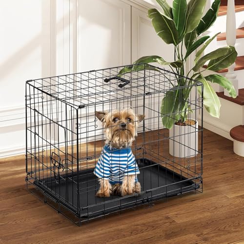 DUMOS 24 Inch Dog Crate, Foldable Puppy Small Dog Cage Pet Kennel