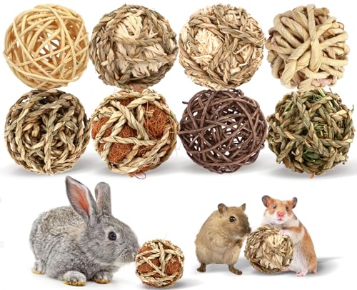 Bunny Rabbit Chew Grass Balls, Rolling Chew Toys for Small Animals (8 Pcs)