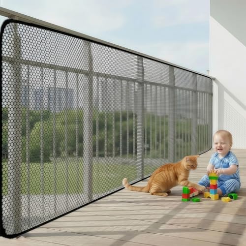KALYVON Banister Guard 15ft X 3ft Thick, Balcony Netting for Pets (Black)