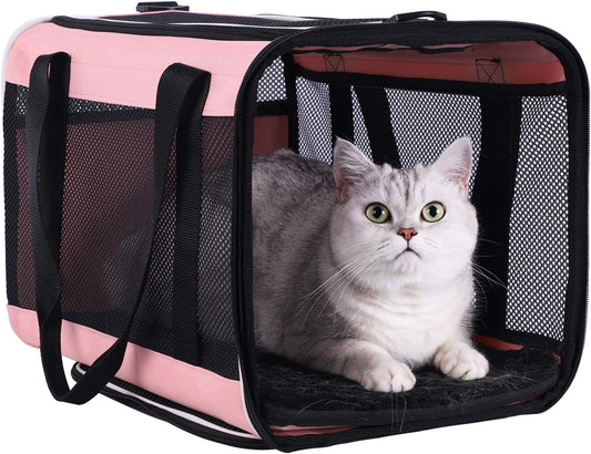 Top Load Pet Carrier for Large and Medium Cats, Small Dogs. Easy to Get Cat In, Carry, Storage, Clean and Escape Proof (Pink)