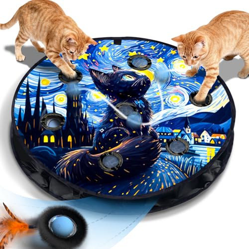 Interactive Cat Toy for Indoor Cats, Motion Activated Ball &7-Hole Maze Mat