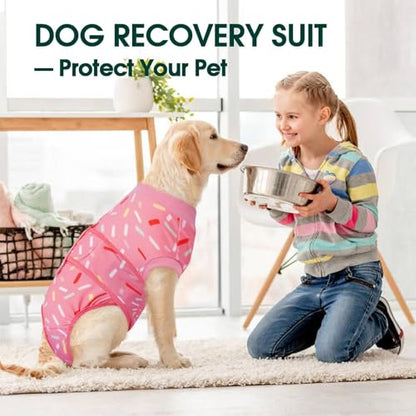 Kuoser Recovery Suit for Dogs, Dog Recovery Suit Female Doggie Onesie for Surgery, Post-Op Onesie for Female & Male Dogs, Soft Protective Wear, PinkRibbon M