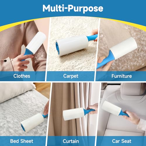 Swihauk 600 Sheets Extra Sticky Lint Rollers for Pet Hair, Easy Spiral Tear Lint Roller for Clothes with Ergonomic Handle, Multipurpose Lint Remover for Furniture, Carpet, Car Seat
