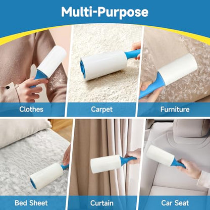Swihauk 600 Sheets Extra Sticky Lint Rollers for Pet Hair, Easy Spiral Tear Lint Roller for Clothes with Ergonomic Handle, Multipurpose Lint Remover for Furniture, Carpet, Car Seat