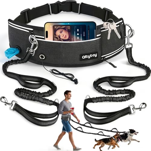 Qltytoy Hands Free Double Dog Leash for Two Dogs 240LB Heavy Duty Bungee