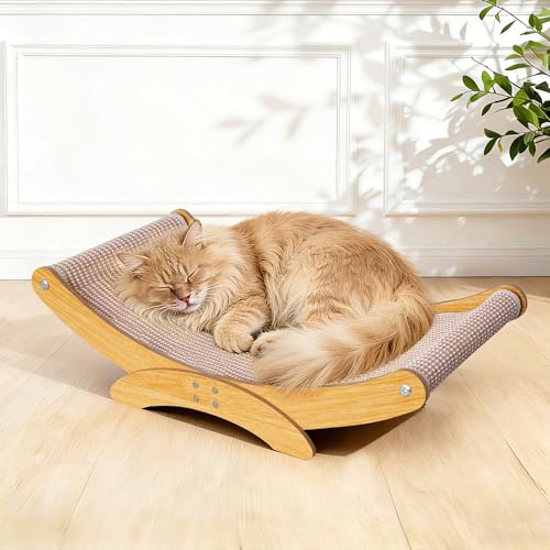 AROPEME Cat Scratcher Bed for Indoor Cats - 23.6 inch Large Natural Sisal Cat Scratching Board, Wood Frame Scratch Pad, Modern Cats Lounger/Hammock, Easy Assembly Furniture