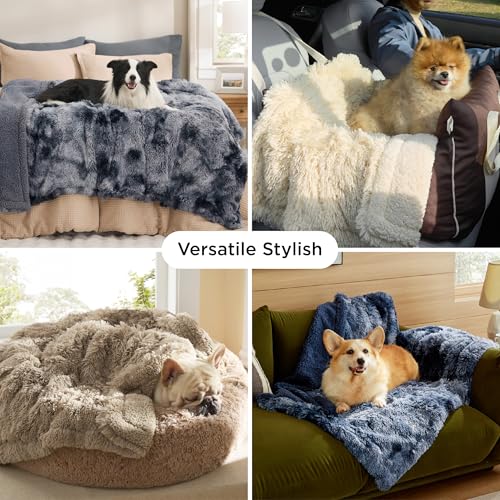Bedsure Waterproof Dog Blankets for Medium Dogs, Fluffy Faux Fur, 40x50" | Plush Fuzzy Reversible Pet Blankets for Couch and Dog Bed,Soft Calming Throw Cat Blanket Washable, Dog Gift, Grey