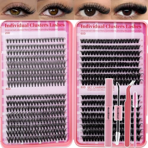 Lash Clusters Kit for Beginners Eyelash Clusters Kit Lashes Clusters Kit Cluster Lashes Pestañas Postizas Naturales with Lash Bond&Seal,Lash Tweezers,Brush RITALASH(20D+40D+60D+80D Kit,9-16mm)