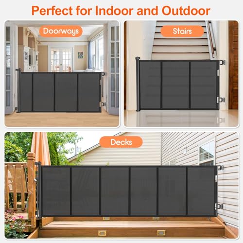 Upgrade 120 inch Retractable Baby Gates, EZIGO Extra Wide Baby Gate for Large Opening Extra Long Mesh Gate for Kids or Pet Dog Gate Child Safety Gate for Stairs Hallways Doorway Indoor Outdoor, Black