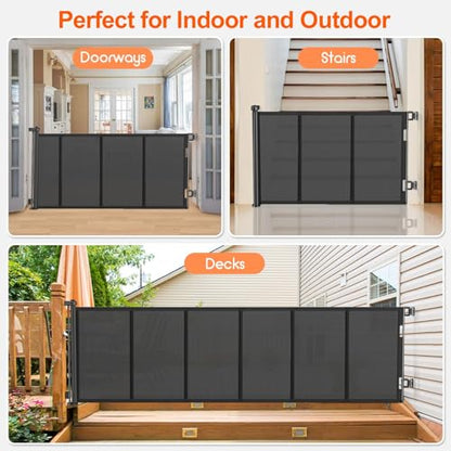 Upgrade 120 inch Retractable Baby Gates, EZIGO Extra Wide Baby Gate for Large Opening Extra Long Mesh Gate for Kids or Pet Dog Gate Child Safety Gate for Stairs Hallways Doorway Indoor Outdoor, Black