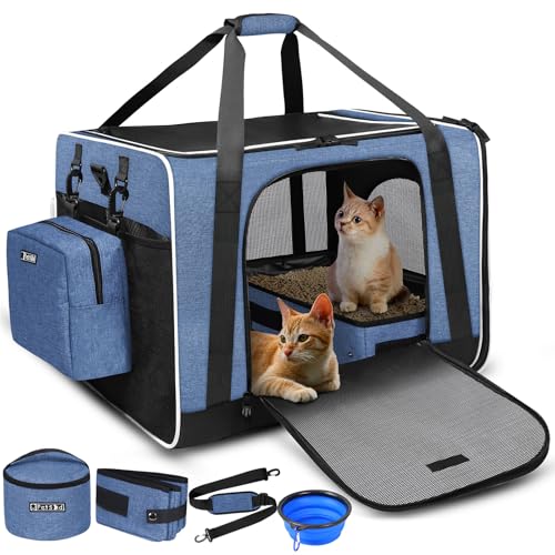 Petskd Extra Large Cat Carrier with Litter Box for Car Travel, Blue