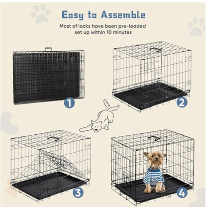DUMOS 24 Inch Dog Crate, Foldable Puppy Small Dog Cage Pet Kennel