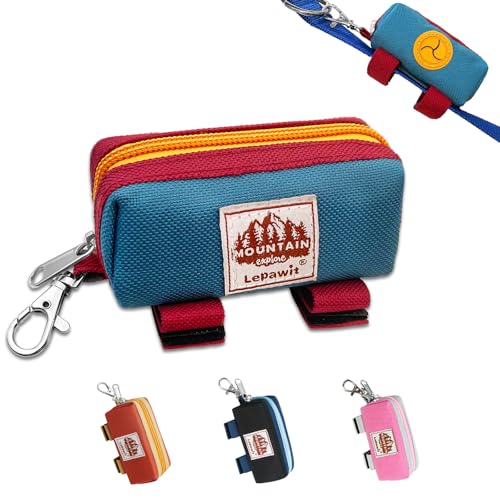 Lepawit Dog Poop Bag Holder for Leash, Large-Capacity Canvas Pouch, Blue