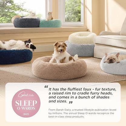 Bedsure Calming Small Dog Bed Donut Washable Cat＆Puppy Bed,23 inches Camel