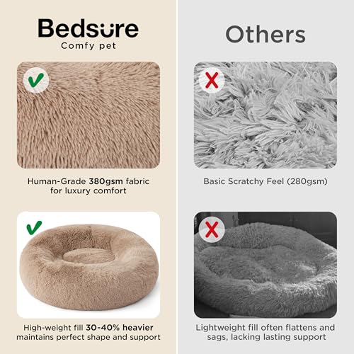 Bedsure Calming Small Dog Bed Donut Washable Cat＆Puppy Bed,23 inches Camel