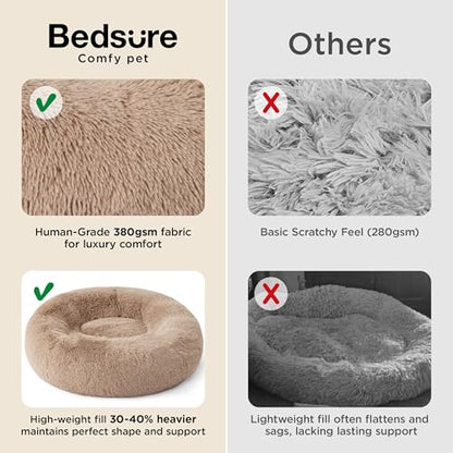 Bedsure Calming Small Dog Bed Donut Washable Cat＆Puppy Bed,23 inches Camel