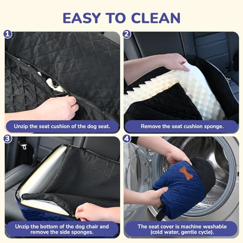 Dog Car Seat for Medium Large Dogs, 4" Elevated Dog Booster Seat with ISOFIX Safety Fixation, Washable Cover & High Density Memory Foam, Portable for Car Front/Rear/Trunk Home Outdoor Use (Navy Blue)
