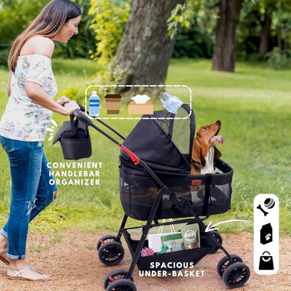 Bicystar Pet Stroller for Small Dogs Cats with Wheels, Detachable Carrier, Max Load 33 lbs, Easy Folding, Compact Portable, Dog Carriage Cart Car Seat 3 in 1